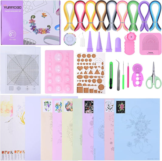 YURROAD Quilling Paper Set with 900pcs 5mm Quilling Paper Strips Filigree Tool Kit and Quilling Board Slotted Pen Curling Coach Crimper