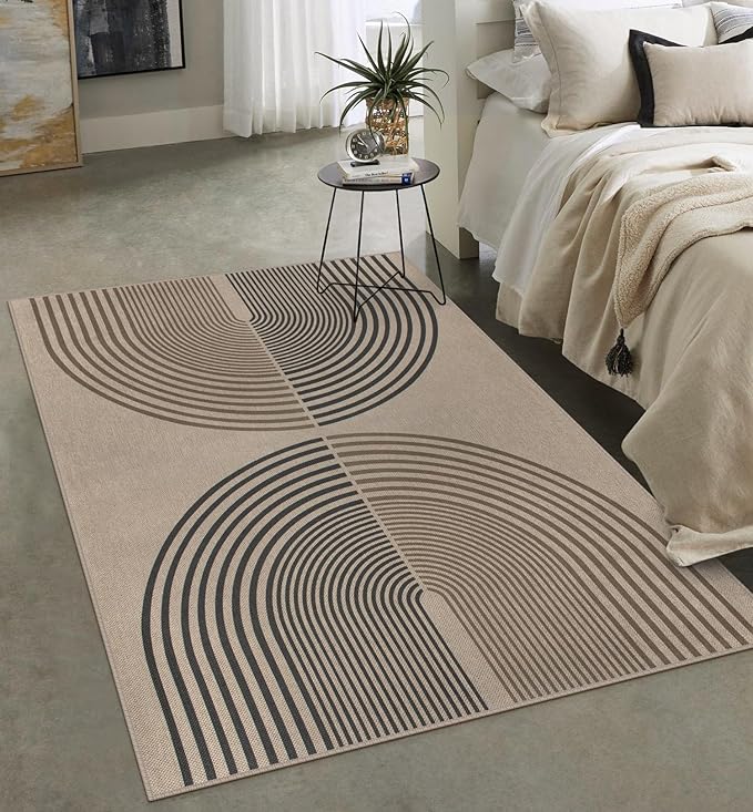 Easy Jute Indoor Outdoor 5x7 Rug, Washable Modern Rainbow Rugs for Living Room, Non-Slip Boho Farmhouse Bedroom Rug Neutral Abstract Floor Carpet for Patio Dining Room Nursery
