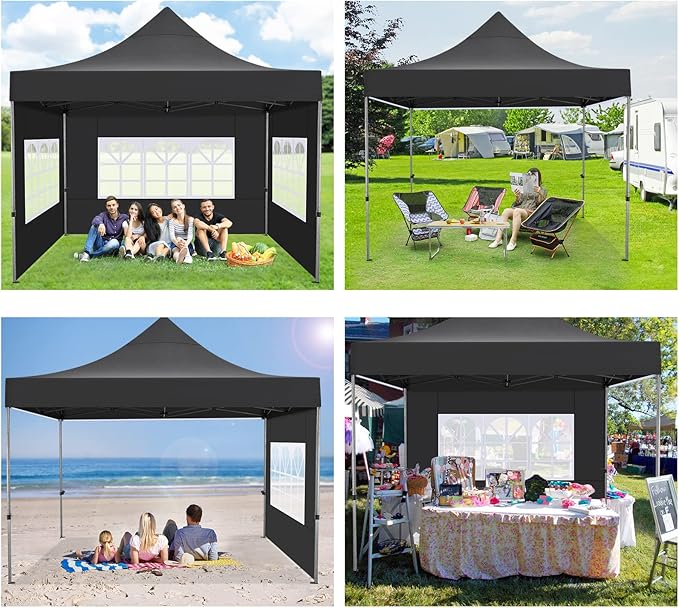COBIZI 10x10 Pop Up Canopy Tent 10x10 Canopy with 4 Sidewalls Waterproof Heavy Duty Commercial Canopy Tent for Parties Outdoor Garden Gazebo, Carry Bag with Wheel(10x10ft, Black)