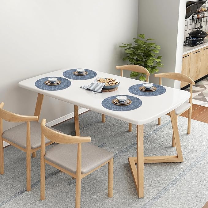 Homaxy Round Faux Leather Placemats and Coasters, Washable Dual-Side Table Mats, Wipeable Heat-Resistant Dining Place Mats for Outdoor and Indoor, Set of 8, Diameter 13 and 3.93 inch, Blue