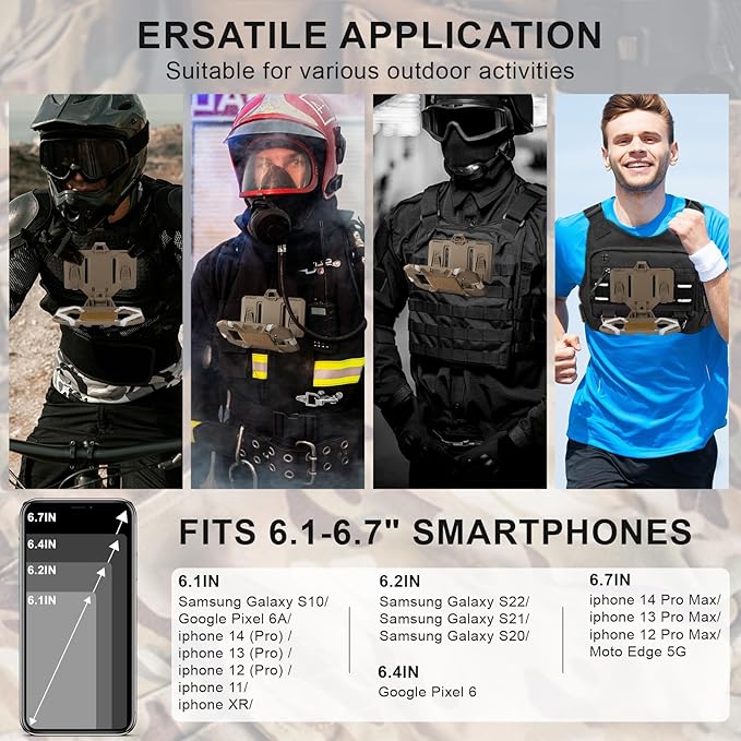 Plate Carrier Accessories Tactical Gear Molle Vest Phone Chest Mount Holder Agilite - Fits Screen Size 4.7"-6.7"(Coyote Brown)