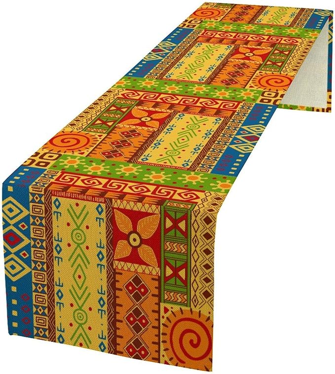 African Totems Table Runner, African American Kwanzaa Black History Month Juneteenth Table Runner for Home Kitchen Dining Holiday Party 13x120in