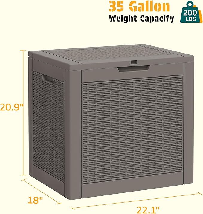 NUNU LAB 35 Gallon Outdoor Storage Box Waterproof, Outside Package Delivery Deck Boxes with Lockable Lid, Backyard Storage Bin For Garden Tools, Patio Cushions Accessories, Gray
