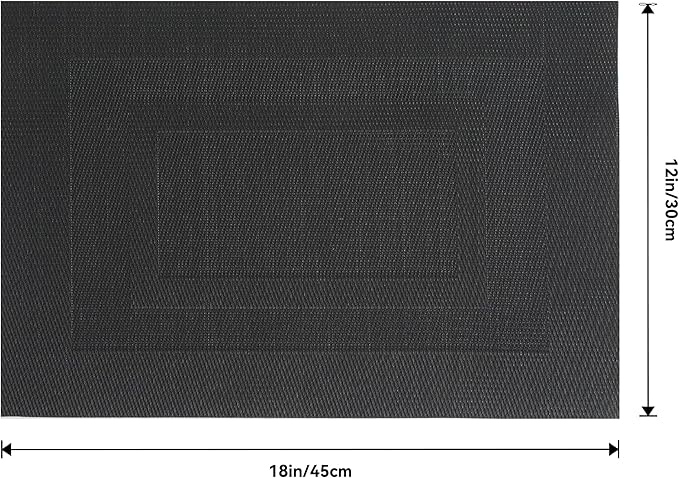 Leetaltree Black Frame Placemats Set of 12 - Heat Resistant Non-Slip Place mats for Dining Table, Washable Durable PVC Vinyl Woven Table Mats（Black Frame, 12）