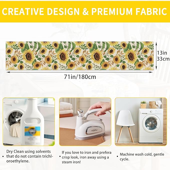 Table Runner Sunflower Leaves Table Runners Summer Seasonal Kitchen Dinning Decor for Indoor Outdoor Holiday Home Wedding Party 13x70 Inch