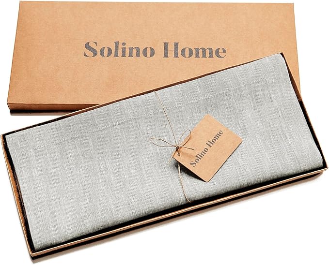 Solino Home Linen Table Runner 48 Inches - 100% Pure Linen Oyster Grey Table Runner 14 x 48 Inch Ideal for Dresser and Coffee Tables - Spring, Easter - Athena