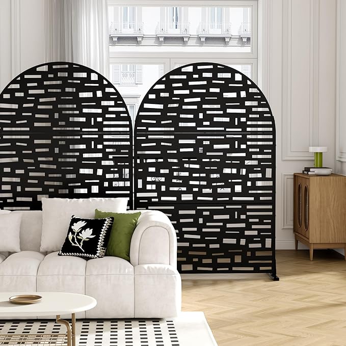 Casaphoria 72" H x 47" W Arched Metal Privacy Screen - Elegant Freestanding Outdoor Screen for Deck, Patio & Balcony - Versatile Decorative Privacy Panels for Home & Garden Use (Black-Gerald)