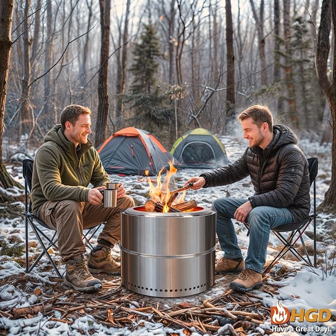 HGD 16 inch Smokeless Firepit, Stainless Steel Fire Pits, Smokeless Fire Pit for Outside with Carry Bag for Camping Backyard Patio Garden Picnic