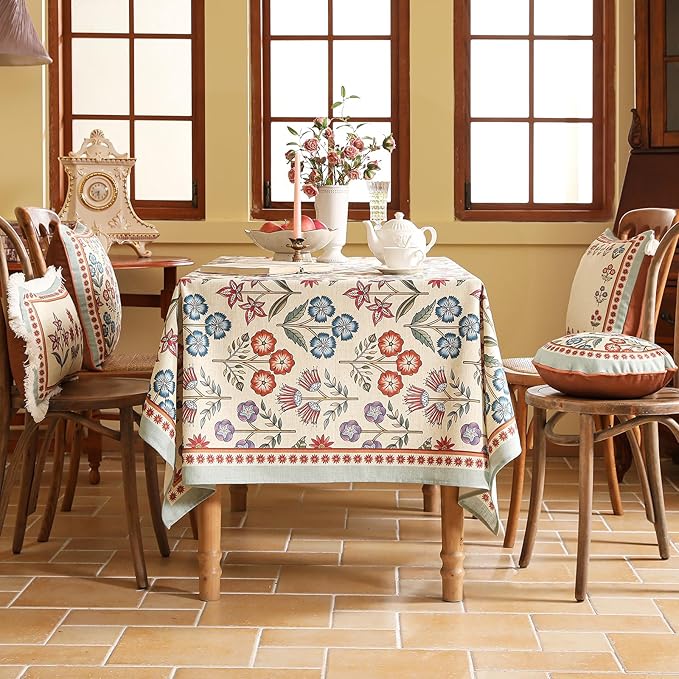 French Linen Extra Long Rectangle Tablecloth,Vintage Colorful Multiple Prints Soft and Durable Tablecloths,Decor Table Cover for Kitchen,Dining,Thanksgiving,Christmas,63"*110"-Lohi
