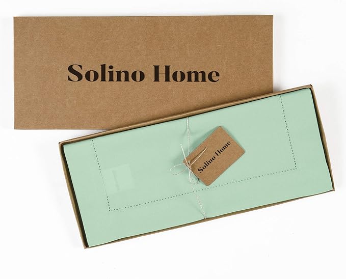 Solino Home Table Runner 108 Inches Long - Cotton Linen Hemstitch Aqua Table Runner 14 x 108 Inch for Winter, Spring, Easter