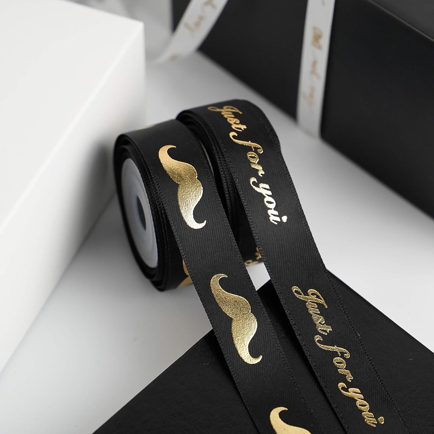 MEEDEE Happy Father's Day Ribbon Fathers Day Decorations Gift Box Wrapping Paper Decor Thank You Satin Thin Ribbon Assorted Black Satin, 5 Rolls with 10 Yards Each Total 50 Yards