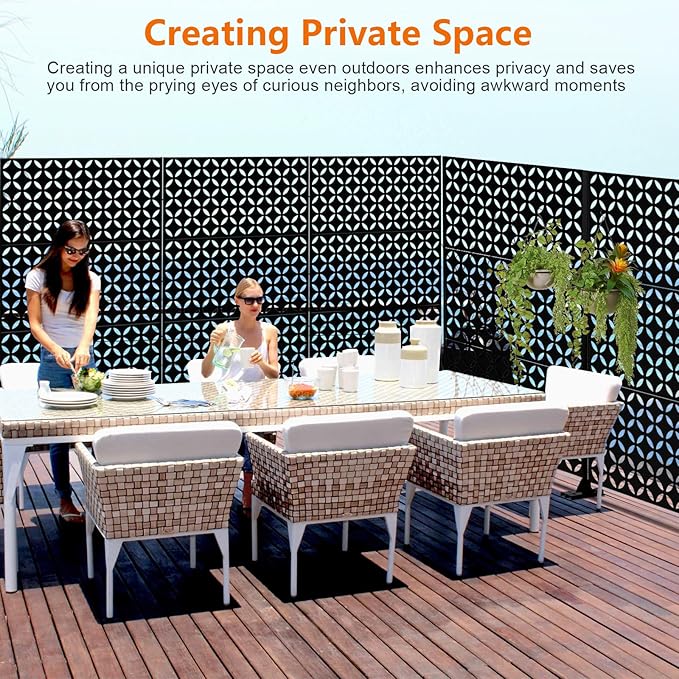 72" H×47" W Metal Privacy Screen, Outdoor Indoor Privacy Screens with Stand Panels, Free Standing Decorative Privacy Screen for Patio