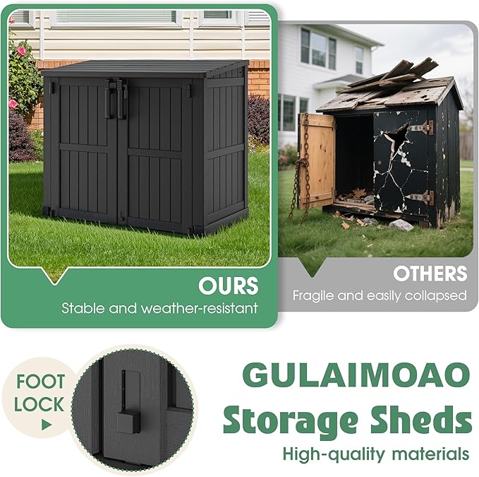 Outdoor Horizontal Resin Storage Shed,Portable Outdoor Storage Cabinet 36 Cu Ft with Lockable Doors -Waterproof Storage Box for Backyards,Easy to Assemble Black