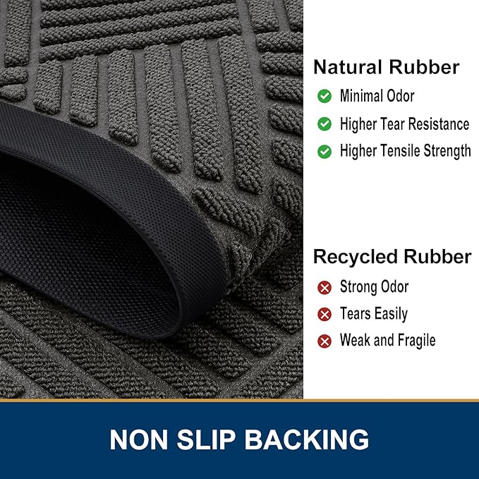 Smiry Half Circle Front Door Mat Outside Entrance, Heavy Duty Outdoor Indoor Natural Rubber Doormat, Non Slip, Trap Dirt and Moisture, Easy Clean, Low Profile Patio Porch Entryway Mat, 29.5x17, Grey