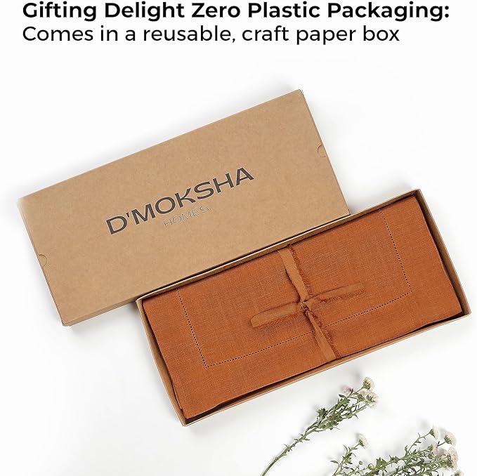 D'Moksha Homes Linen Rust Table Runner 48 Inches - Classic Hemstitch, 100% Pure Linen Coffee Table Runner 14 x 48 Inch Ideal for Dresser Tables - Spring, Easter