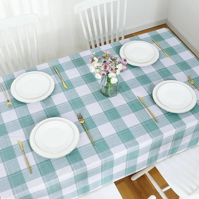 Romanstile Rectangle Plastic Tablecloth, 100% Waterproof Oil-Proof Checkered PVC Table Cloth, Heavy Duty Vinyl Table Cover for Dining, Camping, Picnic, Outdoor - 54 x 108 Inch, Sage Green Checkered