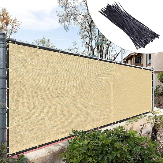 Royal Shade Custom Size 4' x 185' Beige Fence Privacy Screen Windscreen Cover Netting Mesh Fabric Cloth - Cable Zip Ties Included (We Make Custom Size)