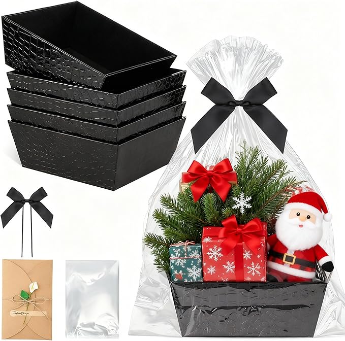 Wonderjune 20 Pcs Valentines Day Gift Baskets Empty To Fill Baskets For Gifts Empty With Gift Bag Bow Valentines Gifts Storage Basket Bulk for Wedding Party Wrapping(Black)