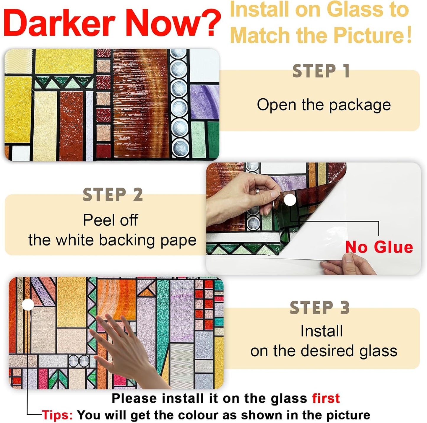 3D Stained Glass Window Privacy Film, Heat Control UV Blocking Static Cling Decorative Window Film for Bathroom,Front Door,Home Non Adhesive,16.9 x 78.7 inches Autumn Reverie