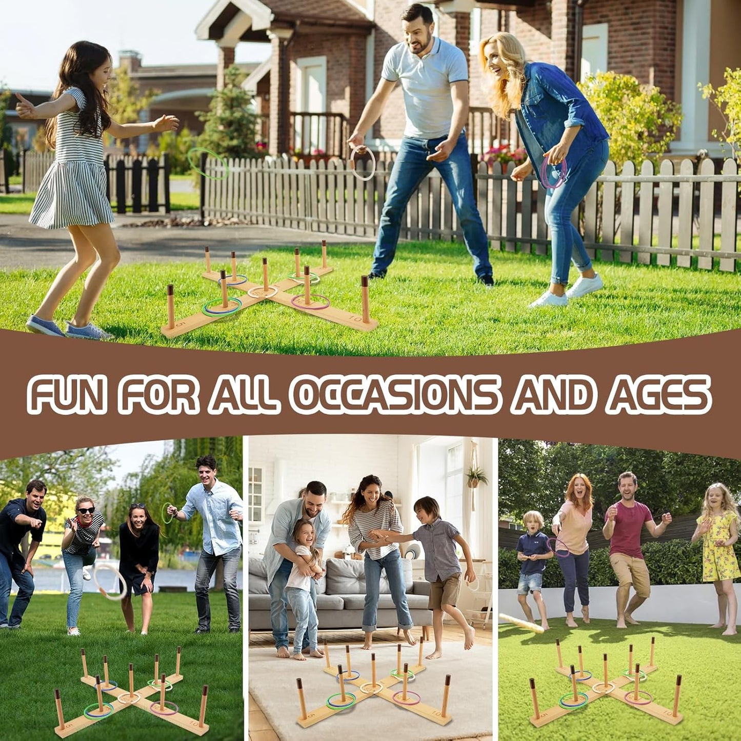 Ring Toss Game Outdoor - 33" Extra Large Outdoor Games for Adults and Family, Beechwood Giant Backyard Games, Ring Toss Game for Adults and Kids with 30 Rings & Carrying Bag