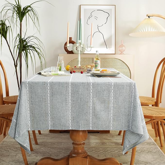 Chassic 60 x 60 inches Farmhouse Style Linen tablecloths, Wrinkle Resistant Washable Dining Room Table Cloths for Square Tables - Hemstitch Light Grey