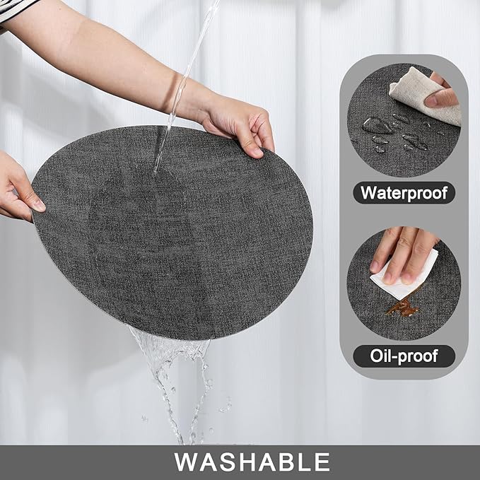 Myir JUN Round Placemats Dual Sided, Faux Leather Place Mats Set of 4 Indoor Placemats for Dining Table Outdoor Placemats Non-Slip Washable Table Mats (Set of 8, Gray)