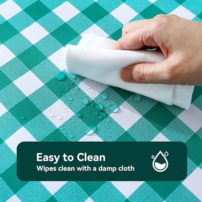 Romanstile Rectangle Vinyl Tablecloth, 100% Waterproof Buffalo Gingham Plastic Table Cloth, Heavy Duty Wipeable Checkered Table Covers for Outdoor, Camping, Picnic, Patio - 60 x 84, Teal Green