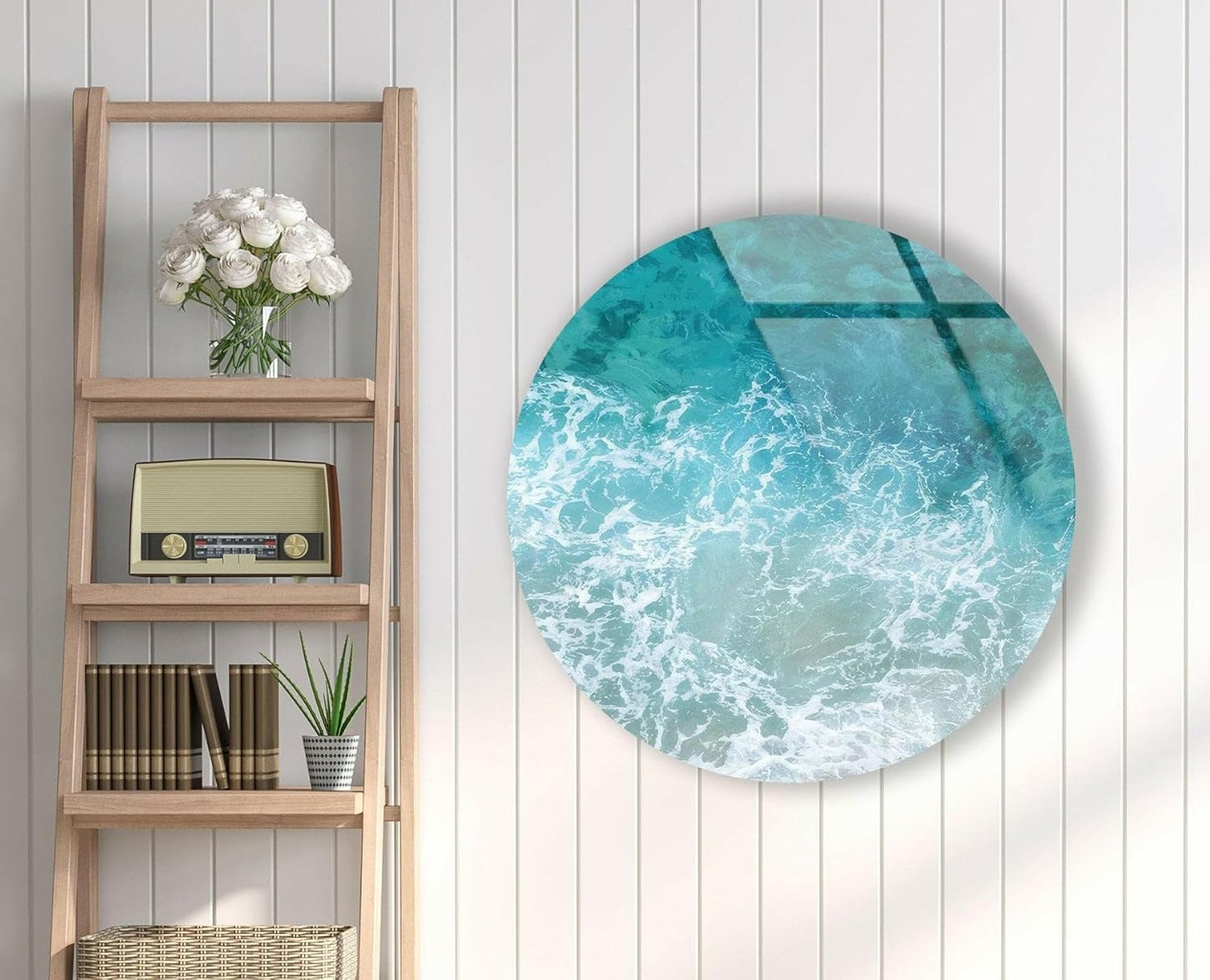 My Photostation.com 15.8''(40cm) Diameter Sea Waves Round Glass Wall Art Tempered Glass Printing Wall Decor Large Wall Art Wall Hangings