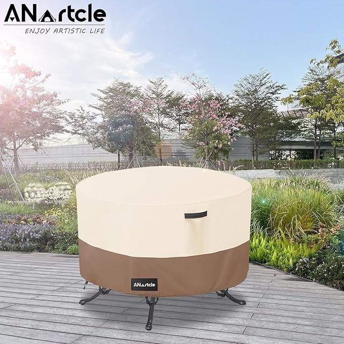 Round Patio Table Cover 50"DIA x 23"H, 100% Waterproof, Heavy Duty, Beige&Brown