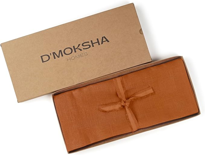 D'Moksha Homes Linen Rust Table Runner 108 Inches Long - 100% Pure Linen Dining Table Runner 14 x 108 Inch for Winter, Holiday - Machine Washable