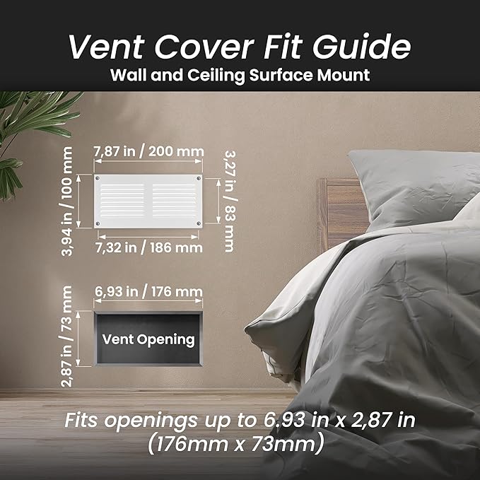 Repa Market 8x4 Inch Air Vent Cover/White Galvanized Steel Louvered Grill Cover with Mesh Screen/Wall or Ceiling Vent/Durable Flush Mount HVAC Register for Indoor and Outdoor Ventilation