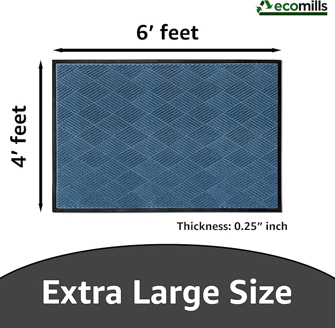 Ecomills Deluxe Diamond Entrance Door Mat, XX-Large Heavy Duty Absorbent Rubber Rug, Blue, 4’ X 6’ feet