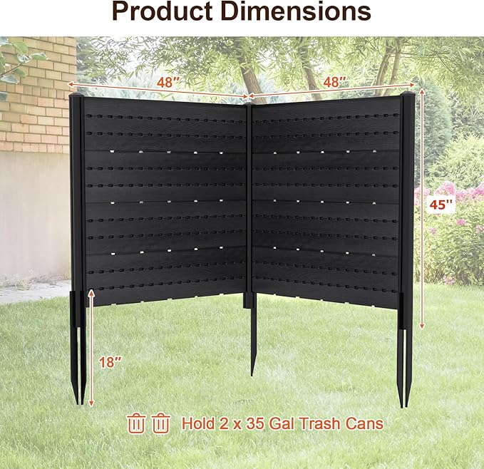 Giantex 4 Panels Outdoor Privacy Screen, 48''W x 45''H Air Conditioner Fence with Stakes, HDPE Decorative Trash Can Enclosure, Outdoor Fences for Garden Patio Lawn AC Unit Pool Pump, Black