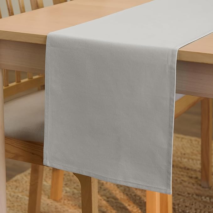 Encasa XO Table Runner 13"x94" Long | Cotton Canvas Fabric | Light Grey Solid Color | Machine Washable & Durable