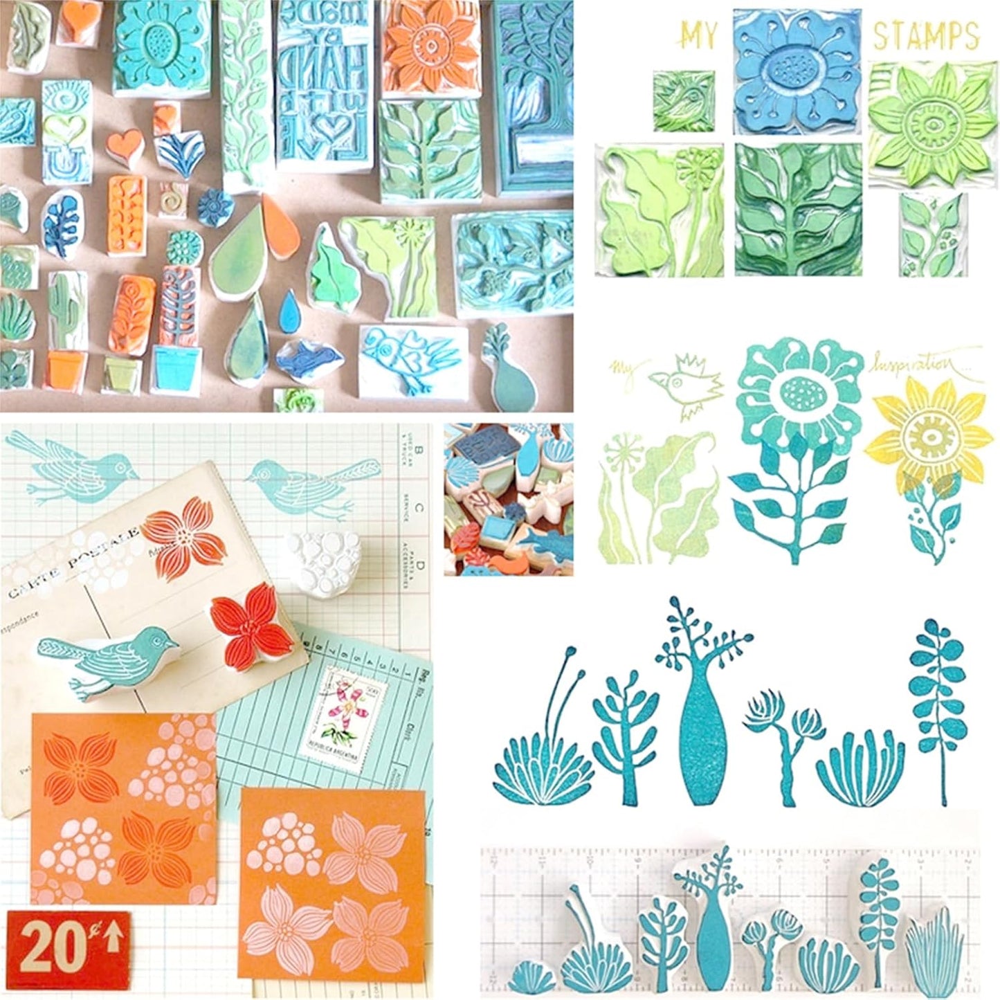 Tosnail 16 Pack 4" x 6" Rubber Stamp Carving Blocks, Soft Rubber for Beginners and Professional Craft Project - Green