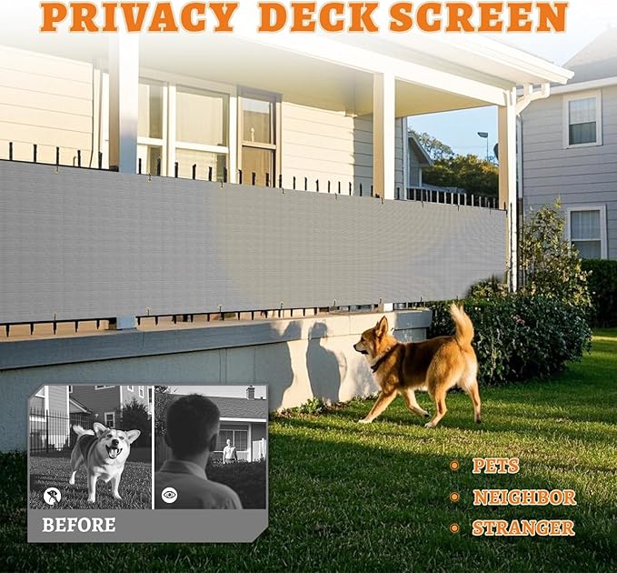 2.5' x 40' Balcony Privacy Screen Fence Cover with Zip Ties Grommets for Apartment Patio Porch Deck Backyard Outdoor (Gray)