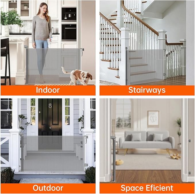 Retractable Safety gate,Child/pet/Dog/cat Temporary Door, Baby Safety Temporary Door, mesh Soft Material, Expands to 55.1" Wide, Suitable for Stairs/corridors/Indoor/Outdoor(Grey,33.5"x55.1")