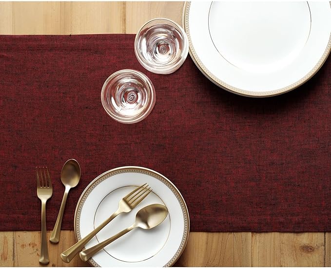 Solino Home Linen Table Runner 36 Inches - 100% Pure Linen Red Garnet Table Runner 14 x 36 Inch Ideal for Dresser and Coffee Tables - Valentines, Winter - Athena