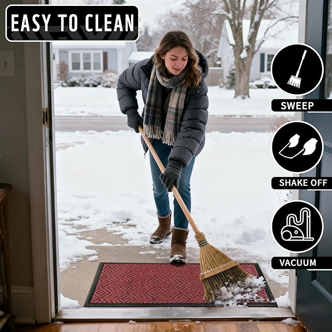 Yimobra Doormat Outdoor Entrance 29.5x17, All-Weather Waterproof Outdoor Mats for Front Door, Non Slip Welcome Door Mat for Patio Proch Outside Entryway Indoor, Red
