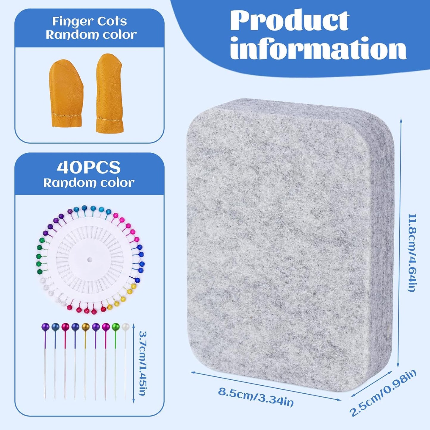 Needle Felting Mat, Needle Felting Tools, 4.6x3.3x1 inch Natural Felting Wool Mat, Felting Pad, Needle Felting Supplies, with Finger Cots and 40 Straight Pins, Felt Pad for Making Felting Crafts