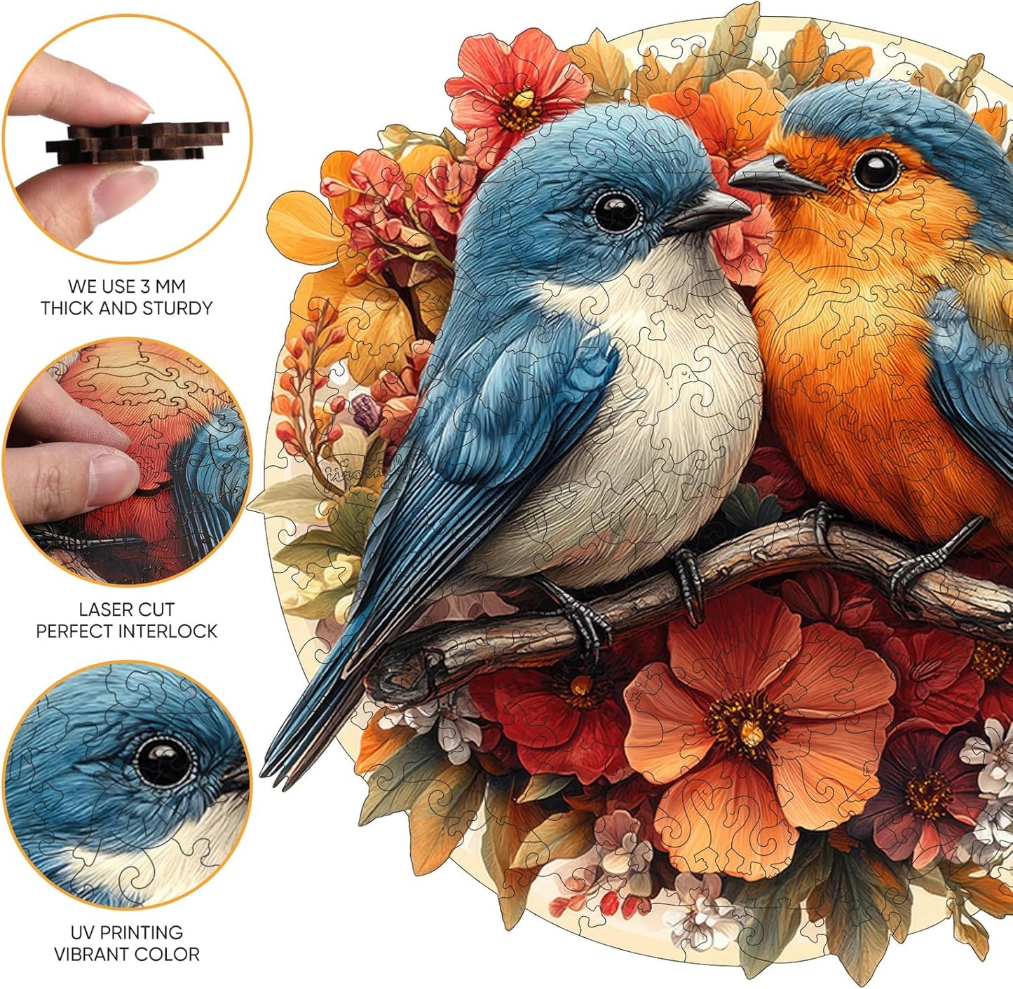 Wooden Jigsaw Puzzles -Twin Birds Wooden Puzzles for Adults, 200 Pcs Size 11.3'' x 11'', Luxurious Shaped Wood Puzzle, Beautiful Package, Best Gift for Adults, Family Game