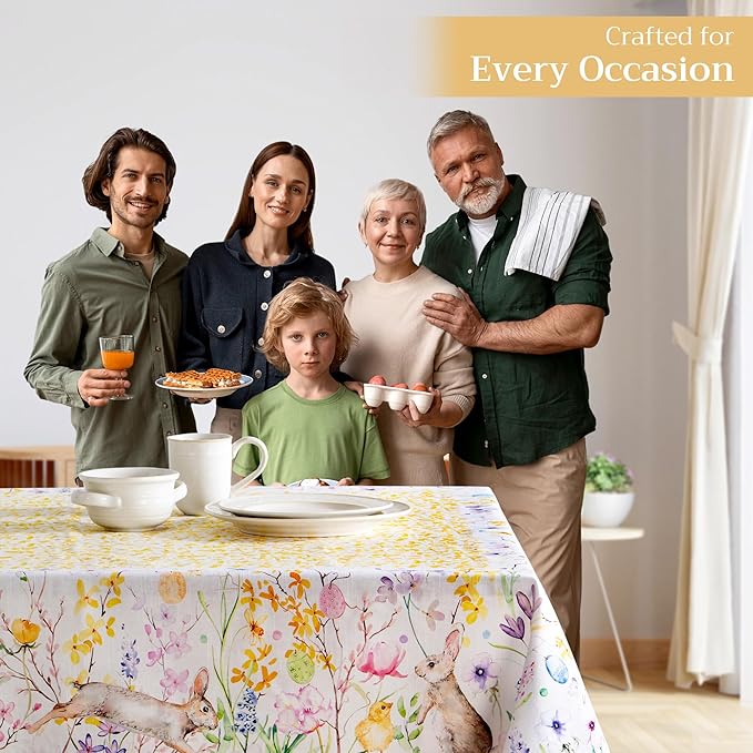Maison d' Hermine Table Cloth Rectangle Table 100% Cotton 70 x 140 Inches Tablecloth Reusable Decorative for Dining Room, Farmhouse, Home, Party, Festive & Wedding Spring Summer - Easter Zest