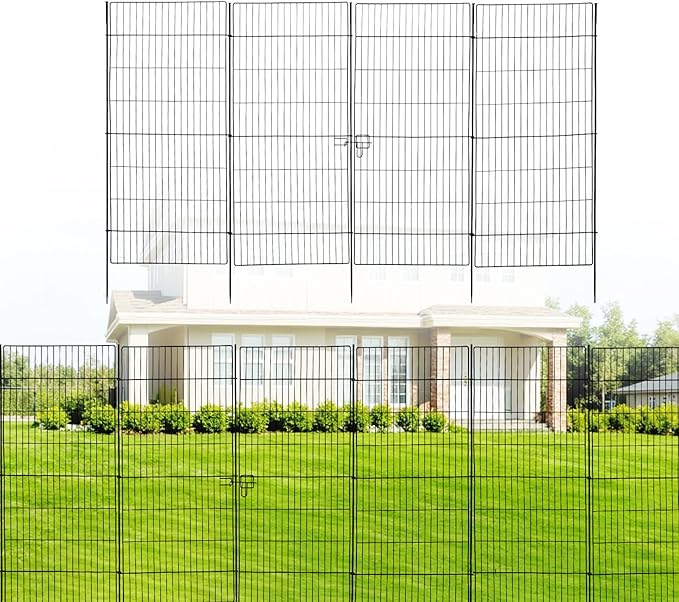 10 Panels No Dig Decorative Outdoor Garden Fence for Yard, Garden Animal Barrier Fencing,Rustproof Metal Edging Fence Border for Dog, Rabbits -48 in(H) X 210 in(L)