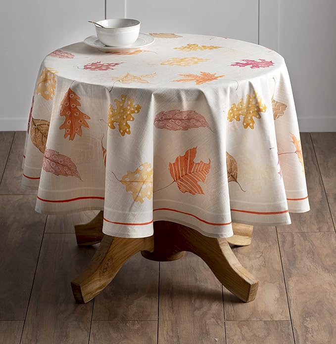 Maison d' Hermine Table Cloth Round Table 100% Cotton 63 Inches Fall Tablecloth Reusable Everyday Use for Thanksgiving Christmas Decorations Dining Farmhouse Party (Colours of Autumn)