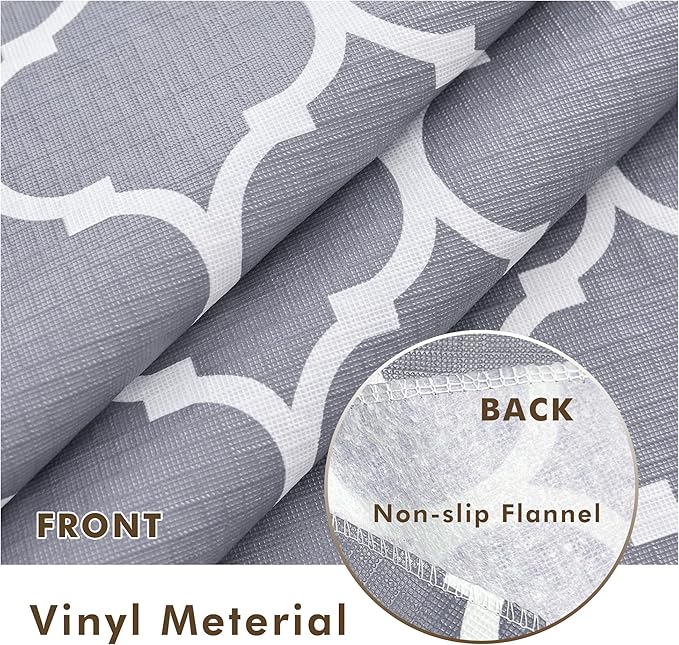 Nasitos 2 Pack Plastic Vinyl Tablecloth with Flannel Backed 60x120 Inch Moroccan Grey