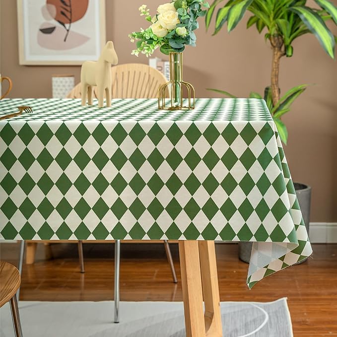 Square Table Cloth,100% Waterproof Tablecloth Oil Proof Spill Proof Vinyl Table Cloth, Wipe Clean Plastic Table Cover for Dining, Camping, Indoor and Outdoor 54" x 54",Green Checkered
