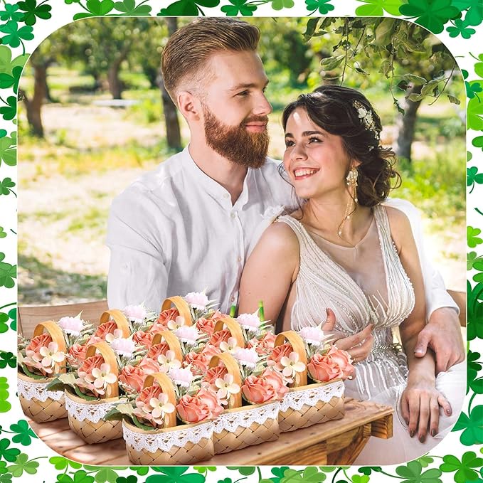 Geelin 12 Pcs Mini Flower Girl Basket Mini Woven Baskets with Handles Rustic Elegant Flower Holder for Wedding Party, Home Decoration, Garden Decor and DIY Decor