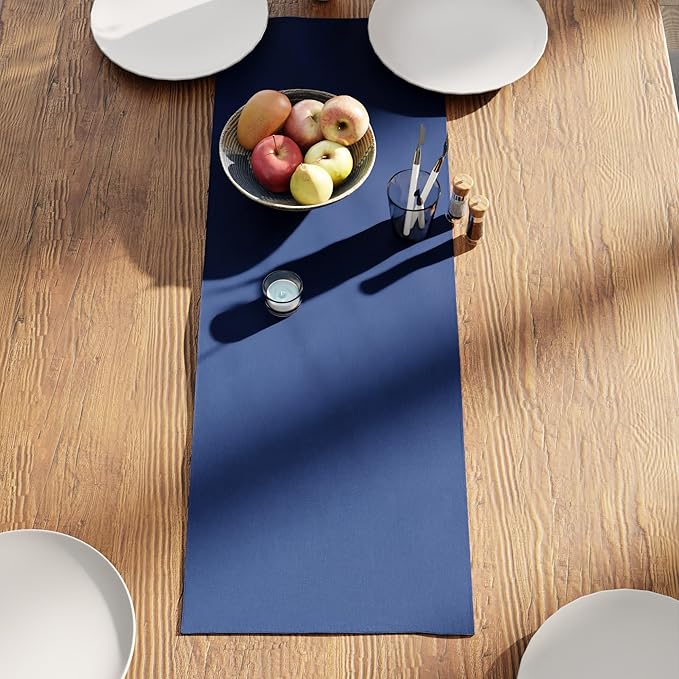 Encasa XO Table Runner 13"x36" Long | Cotton Canvas Fabric | Cobalt Solid Color | Machine Washable & Durable