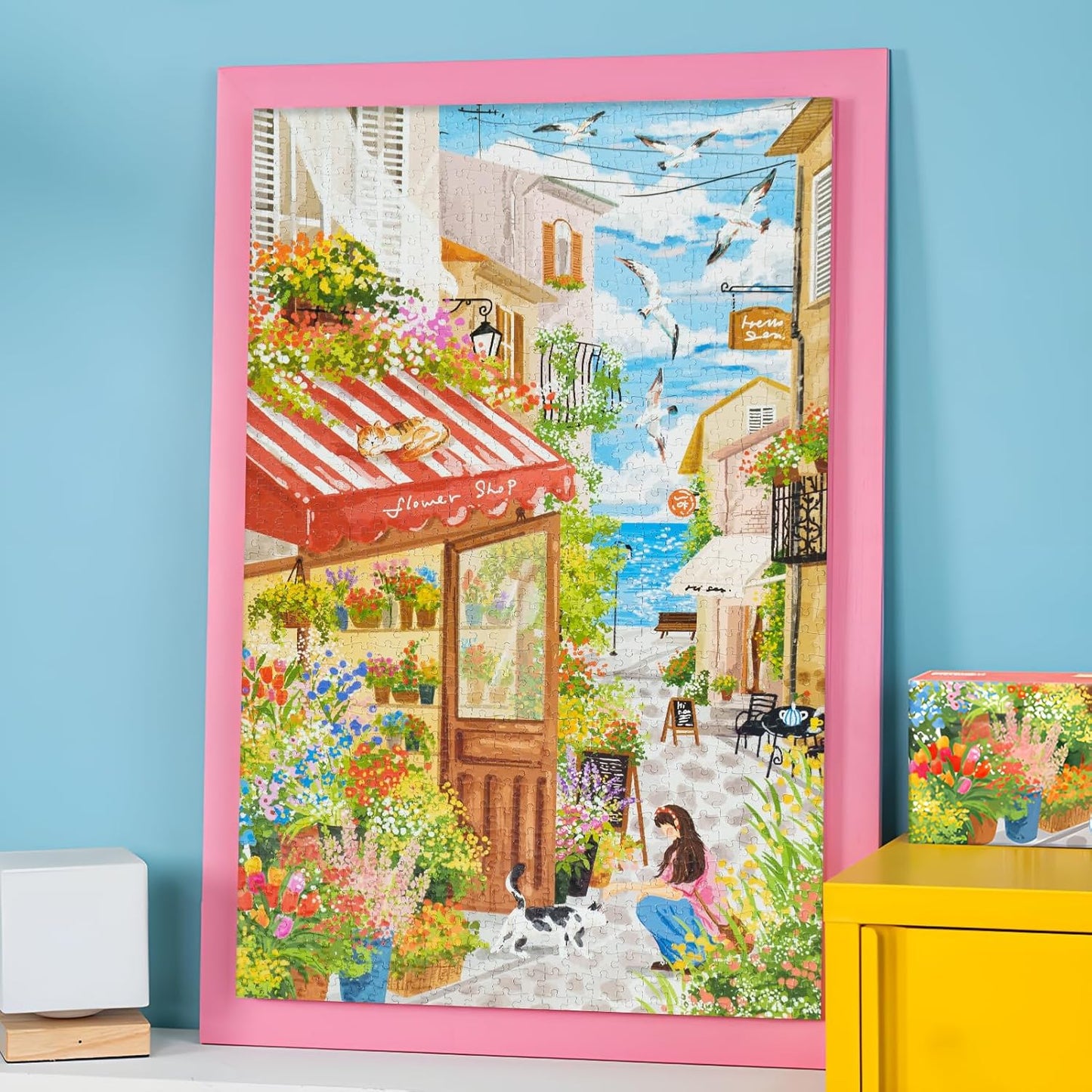 MOMIBOOK Jigsaw Puzzles 1000 Pieces Puzzle for Adults of Sea Breeze Florist, Painting Image Seaside Flower Shop Difficult Challenging Hard Impossible Puzzle Unique Christmas Birthday Gifts