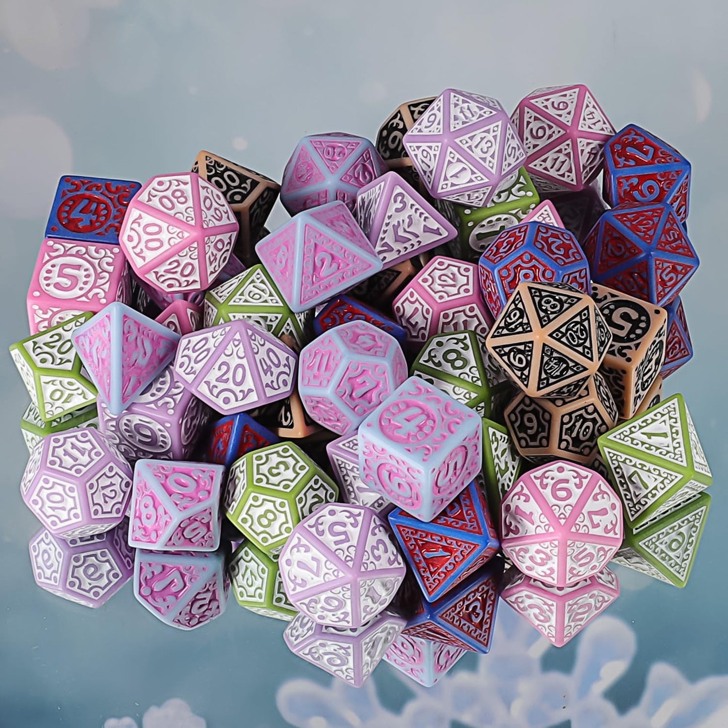 CiaraQ DND Polyhedral Dice Set (42pcs) with A Gold Pattern Drawstring Bag for Dungeons and Dragons RPG MTG Table Games. 6 Sets Fantasy Role Playing Dice